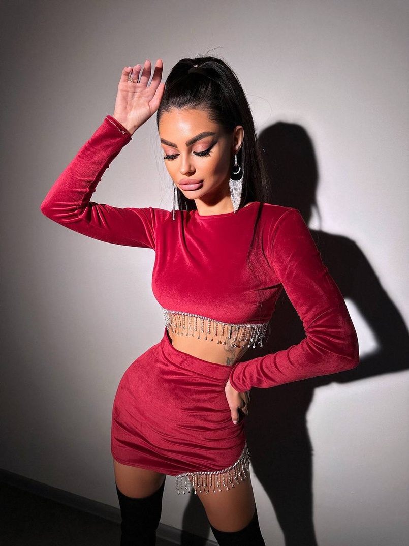 Оксамитовий комплект, декорований бахромою зі страз | PUSHKA SHOP