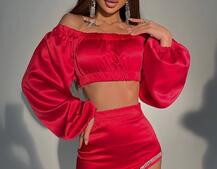 Атласный комплект, декорированный стразами | PUSHKA SHOP