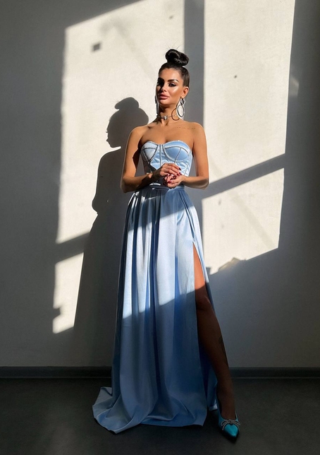 Комплект: корсет-бюстьє , декорований стразами  + спідниця максі з розрізом   | PUSHKA SHOP