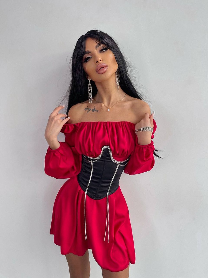 Приталена сукня з шовку  + корсет декорований стразами  Ручна робота  | PUSHKA SHOP