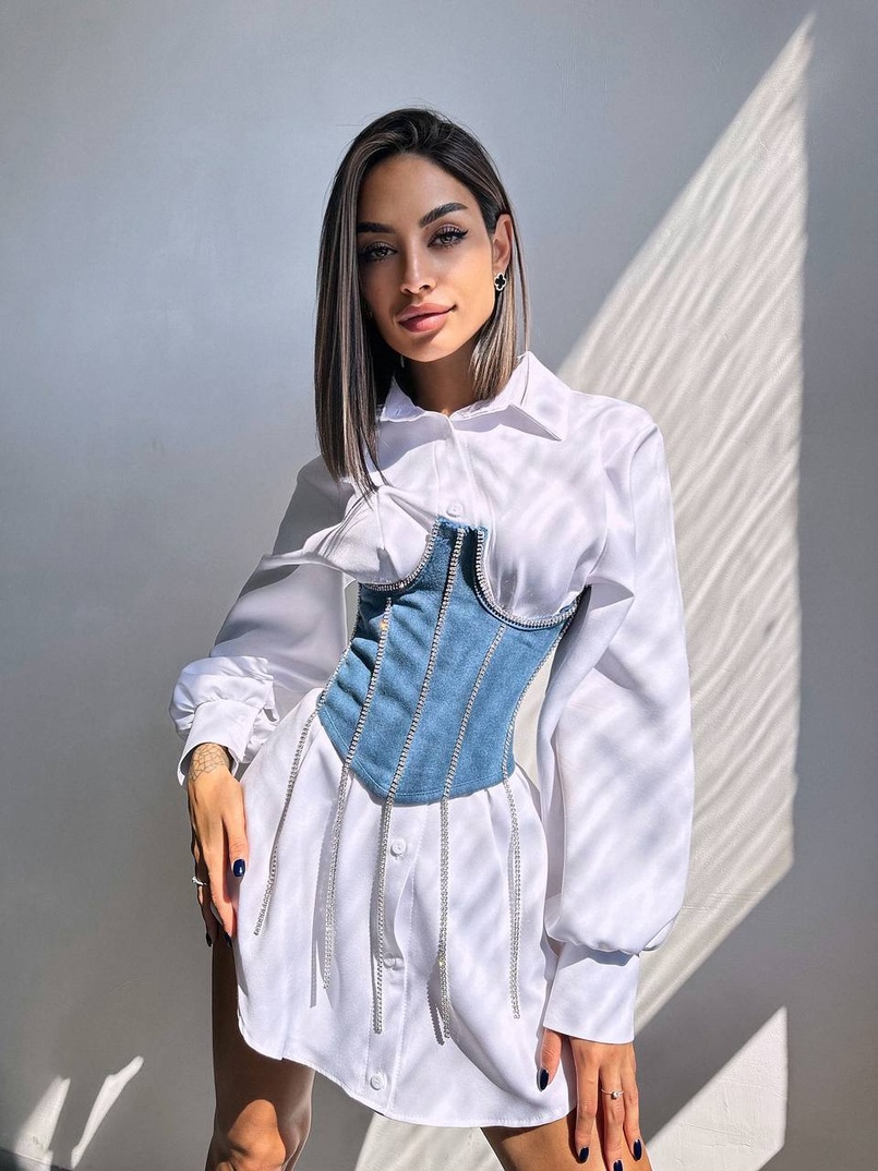 Приталена сорочка + корсет декорований камінцями Ручна робота Приталена сорочка + корсет декорований камінцями Ручна робота | PUSHKA SHOP