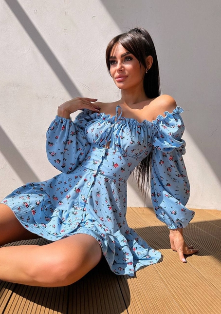 Сукня з квітковим принтом з воланами на ґудзиках  | PUSHKA SHOP