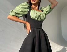 Платье с объемными рукавами из хлопка | PUSHKA SHOP