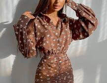 Платье-рубашка с присобранной юбкой  | PUSHKA SHOP