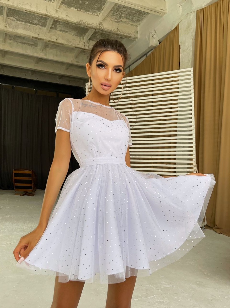 Платье-мини  с голографическими  блестками | PUSHKA SHOP