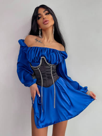 Приталена сукня з шовку  + корсет декорований стразами  Ручна робота  | PUSHKA SHOP