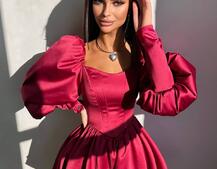 Сукня з обʼємними рукавами та спідницею балоном  | PUSHKA SHOP