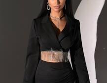 Комплект декорований бахромою із стразами: піджак + спідниця Комплект декорований бахромою із стразами: піджак + спідниця | PUSHKA SHOP