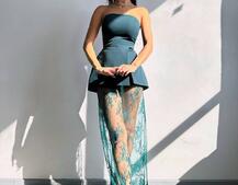 Комплект: піджак + блуза з баской + мереживна спідниця-шорти  | PUSHKA SHOP