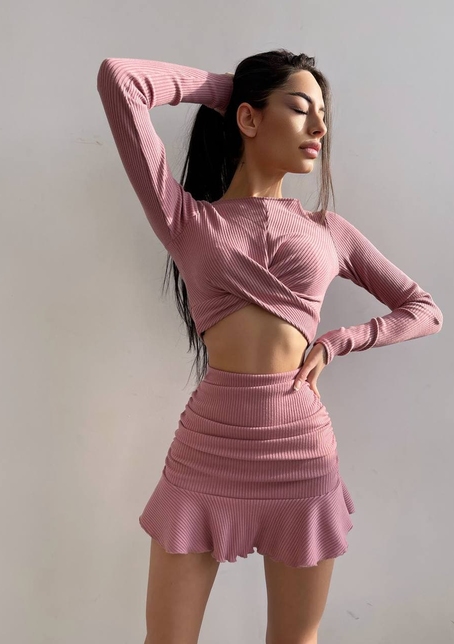 Трикотажный комплект: топ + юбка со сборкой  | PUSHKA SHOP