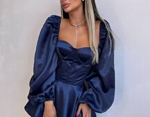 Атласна корсетна сукня бюстьє з пишною подвійною спідницею та об‘ємними рукавами Атласна корсетна сукня бюстьє з пишною подвійною спідницею та об‘ємними рукавами | PUSHKA SHOP