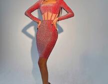 Приталенное блестящее платье с корсетной вставкой и юбкой-карандашом Приталенное блестящее платье с корсетной вставкой и юбкой-карандашом | PUSHKA SHOP