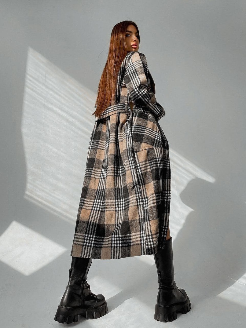 Кашемировое пальто в клетку на подкладке | PUSHKA SHOP