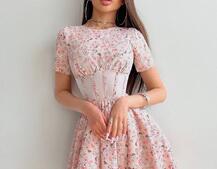 Цветочное платье мини с элементами корсета на косточках  | PUSHKA SHOP