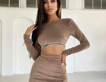 Оксамитовий комплект, декорований бахромою зі страз Оксамитовий комплект, декорований бахромою зі страз | PUSHKA SHOP