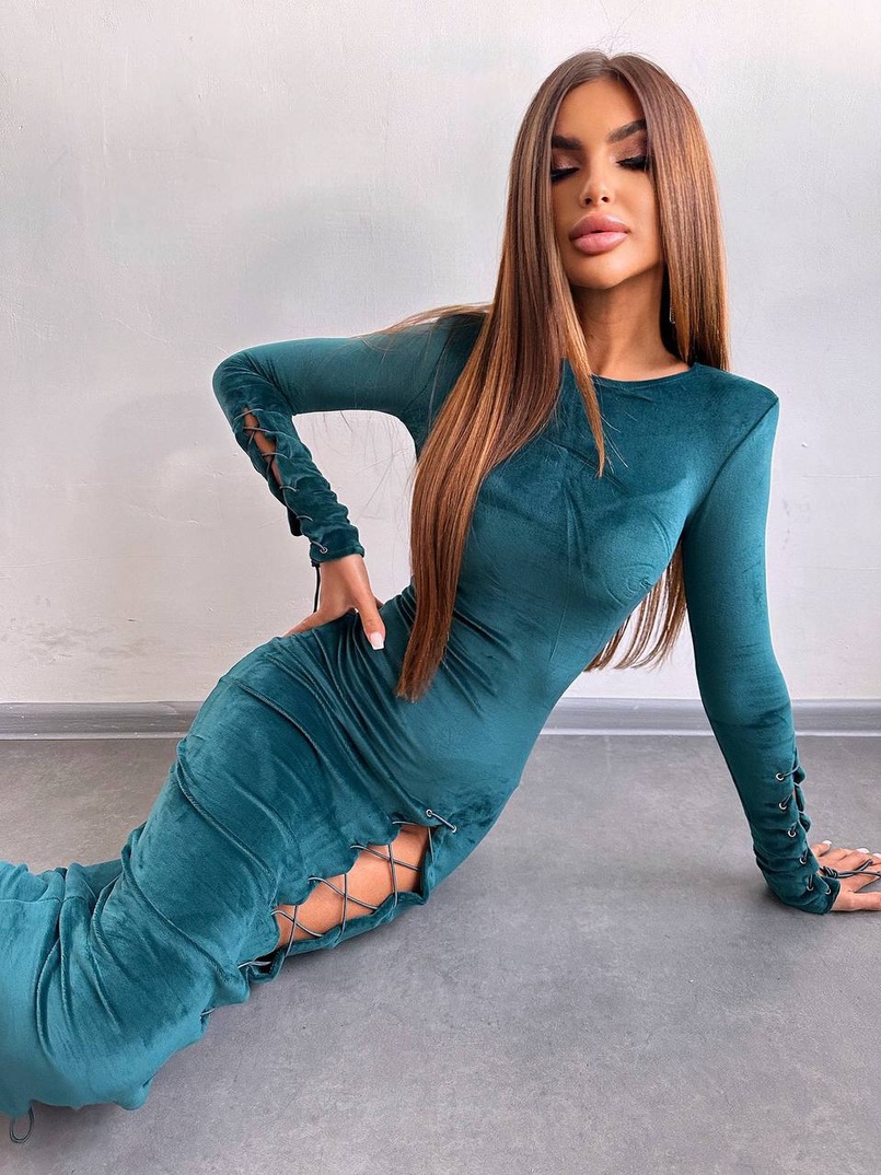 Оксамитова сукня міді зі шнурівкою Оксамитова сукня міді зі шнурівкою | PUSHKA SHOP