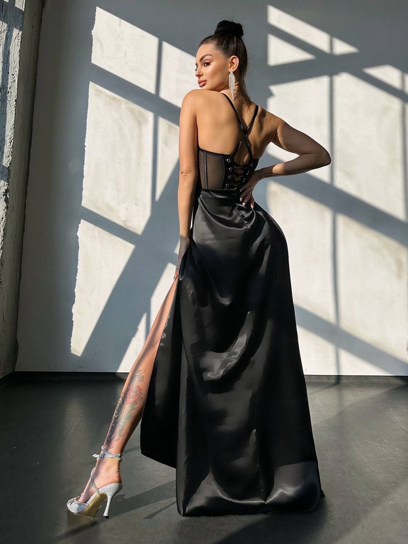 Комплект: корсет, декорований стразами + спідниця максі з драпіруванням  Комплект: корсет, декорований стразами + спідниця максі з драпіруванням  | PUSHKA SHOP