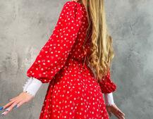 Платье-рубашка с воротничком, декорированным кружевом Платье-рубашка с воротничком, декорированным кружевом | PUSHKA SHOP