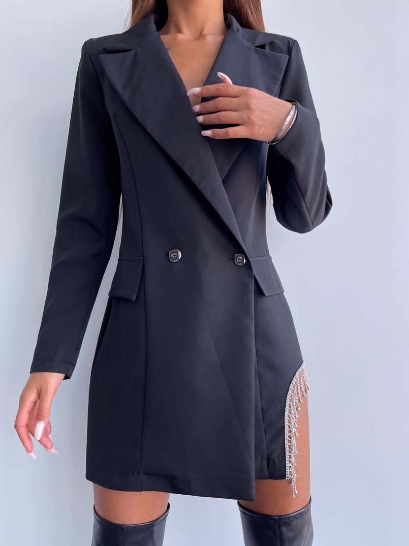 Приталена сукня-піджак, декорована бахромою зі страз | PUSHKA SHOP