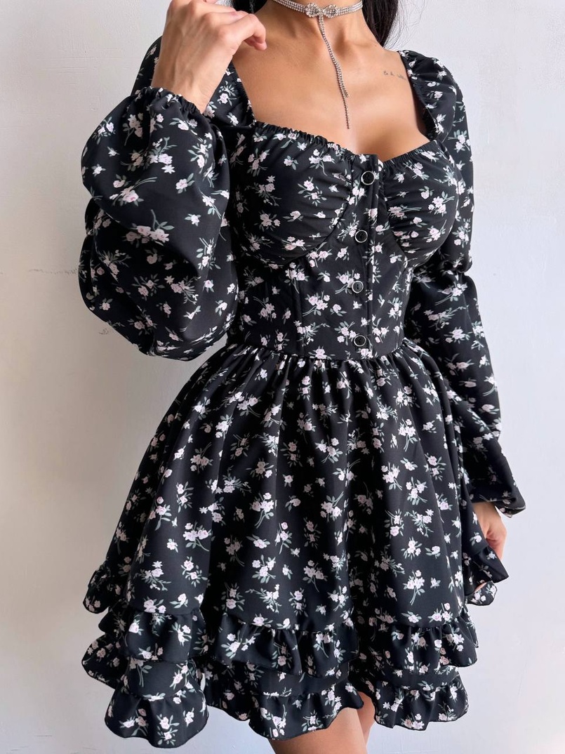 Сукня з квітковим принтом з воланами на ґудзиках  Сукня з квітковим принтом з воланами на ґудзиках  | PUSHKA SHOP