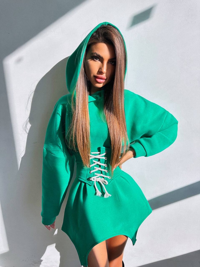 Тепле приталене худі з капюшоном на флісі + корсет на шнурівці Можна носити з корсетом та без | PUSHKA SHOP