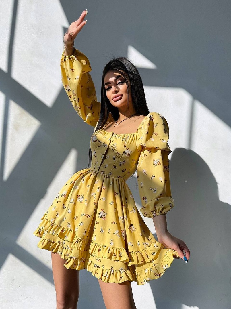 Лялькова сукня з пишною спідницею та корсетним верхом з ніжним квітковим принтом  | PUSHKA SHOP