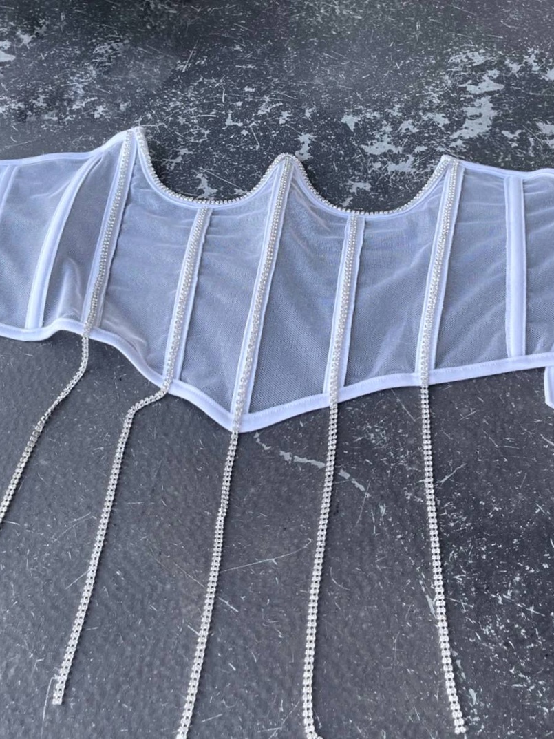 Корсет на кісточках зі шнурівкою, декорований стразами Ручна робота! | PUSHKA SHOP