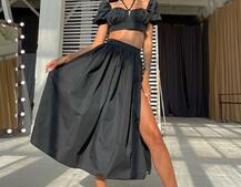 Комплект из хлопка: топ с завязками на груди + юбка-миди с разрезом  | PUSHKA SHOP