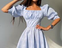 Платье с объемными рукавами из хлопка Платье с объемными рукавами из хлопка | PUSHKA SHOP