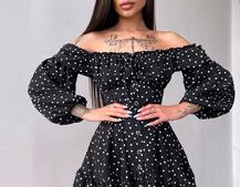 Сукня в горошок на ґудзиках з воланами  | PUSHKA SHOP