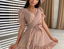 Милое платье в горошек с оборками и повязка бант | PUSHKA SHOP