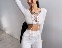 Трикотажный комплект: топ со шнуровкой + леггинсы Трикотажный комплект: топ со шнуровкой + леггинсы | PUSHKA SHOP