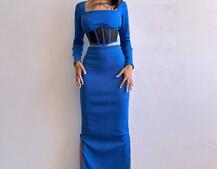 Трикотажний комплект: топ з елементами корсету та спідниця з розрізами  | PUSHKA SHOP