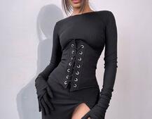 Комплект: трикотажне плаття- міді + корсет + рукавички | PUSHKA SHOP
