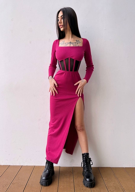 Сукня-міді  з елементами корсету   | PUSHKA SHOP