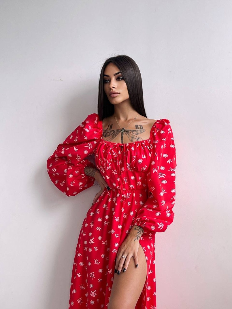 Сукня міді з розрізом на спідниці  | PUSHKA SHOP