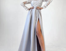 Платье макси с кружевным верхом и разрезом на юбке  Платье макси с кружевным верхом и разрезом на юбке  | PUSHKA SHOP