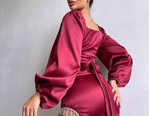 Атласний комплект, декорований бахромою зі страз | PUSHKA SHOP