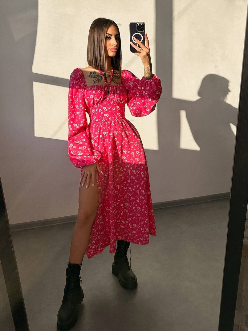 Улюблена сукня-міді зі шнурівкою на талії  | PUSHKA SHOP