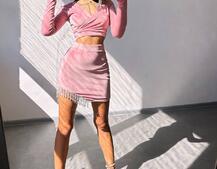 Оксамитовий комплект, декорований бахромою зі страз Оксамитовий комплект, декорований бахромою зі страз | PUSHKA SHOP