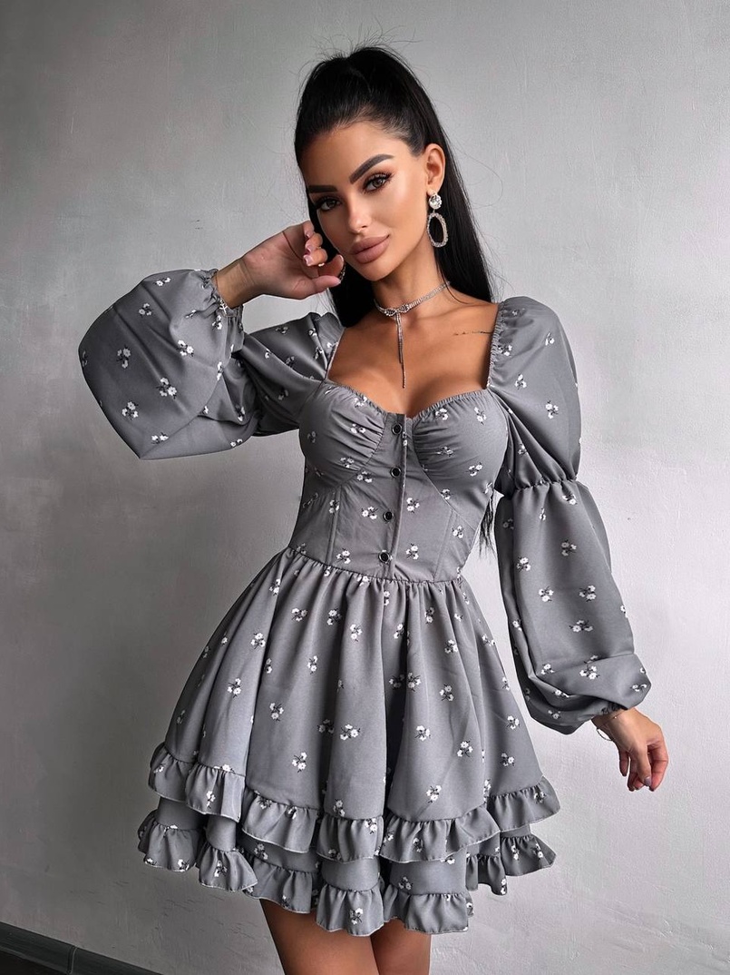 Сукня з квітковим принтом з воланами на ґудзиках  Сукня з квітковим принтом з воланами на ґудзиках  | PUSHKA SHOP