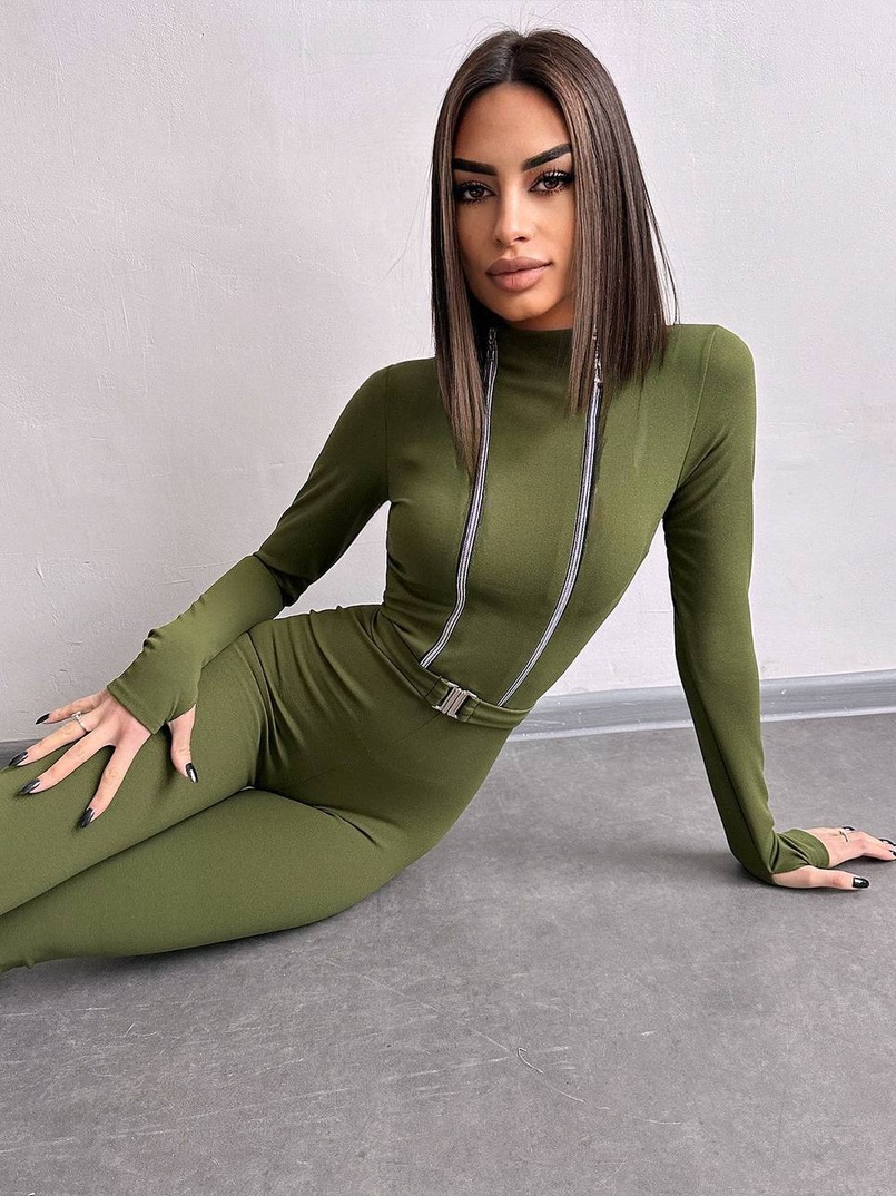 Облягаючий комбінезон з двома змійками та застібкою на талії | PUSHKA SHOP