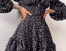 Сукня в горошок на ґудзиках з воланами  | PUSHKA SHOP