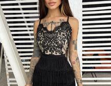 Платье с кружевным верхом и бахромой  | PUSHKA SHOP