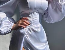 Атласний комплект: корсет + спідниця  максі з драпіруванням | PUSHKA SHOP