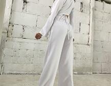 Комплект: укорочённый пиджак с завязками на талии + брюки Комплект: укорочённый пиджак с завязками на талии + брюки | PUSHKA SHOP