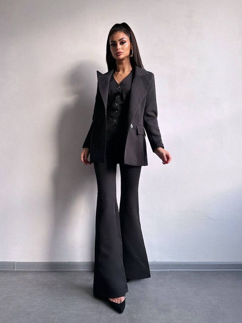 Костюм: піджак на підкладці, штани кльош+ жилет  | PUSHKA SHOP