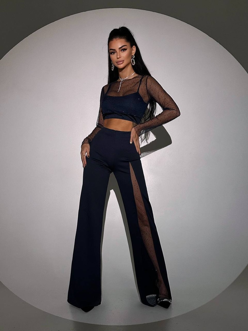 Комплект: топ + штани із сіткою зі стразами  | PUSHKA SHOP