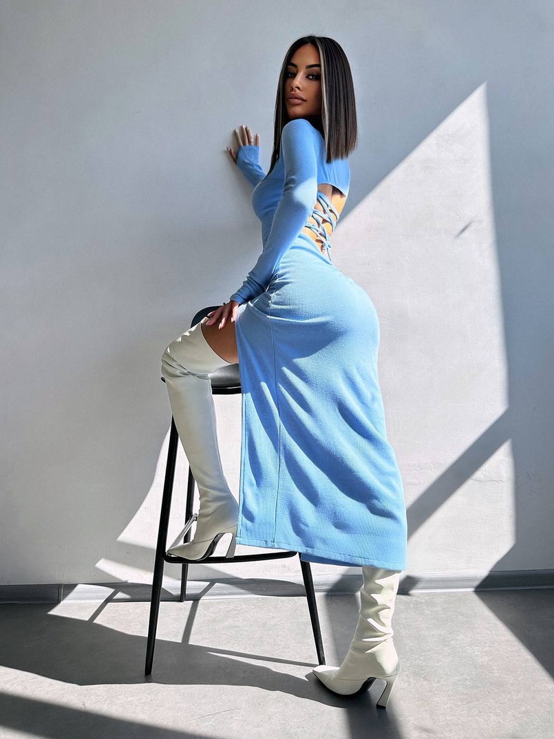 Трикотажна сукня міді зі шнурівкою на спинці  | PUSHKA SHOP