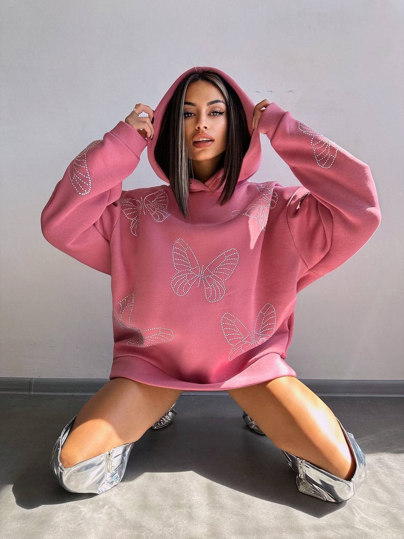 Трендове худі over size із сяючими стразами  | PUSHKA SHOP